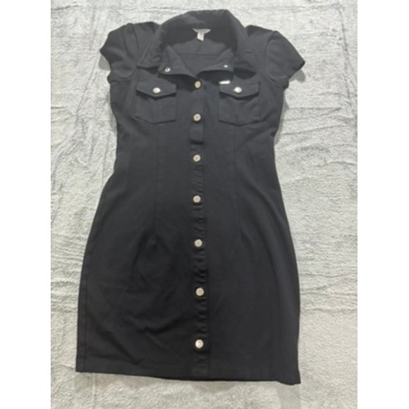 Guess Dresses & Skirts - Guess Black Shirt Dress Womens S Button Front Stretch Collared Mini Dress